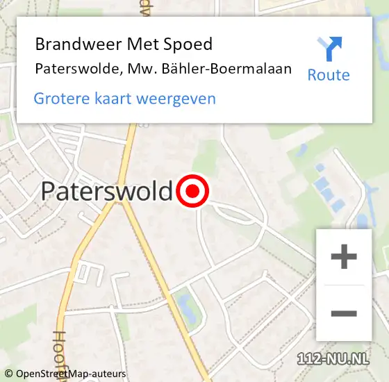 Locatie op kaart van de 112 melding: Brandweer Met Spoed Naar Paterswolde, Mw. Bähler-Boermalaan op 18 februari 2022 21:47