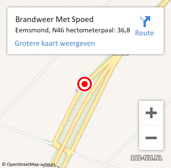 Locatie op kaart van de 112 melding: Brandweer Met Spoed Naar Eemsmond, N46 hectometerpaal: 36,8 op 18 februari 2022 22:31