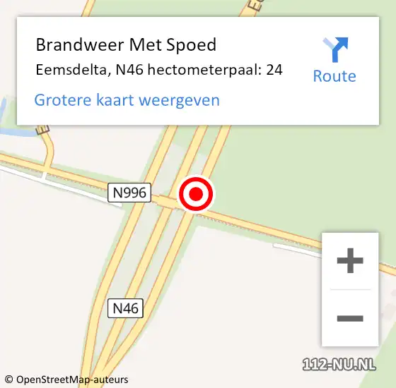 Locatie op kaart van de 112 melding: Brandweer Met Spoed Naar Eemsdelta, N46 hectometerpaal: 24 op 18 februari 2022 22:38