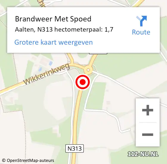 Locatie op kaart van de 112 melding: Brandweer Met Spoed Naar Aalten, N313 hectometerpaal: 1,7 op 18 februari 2022 23:06