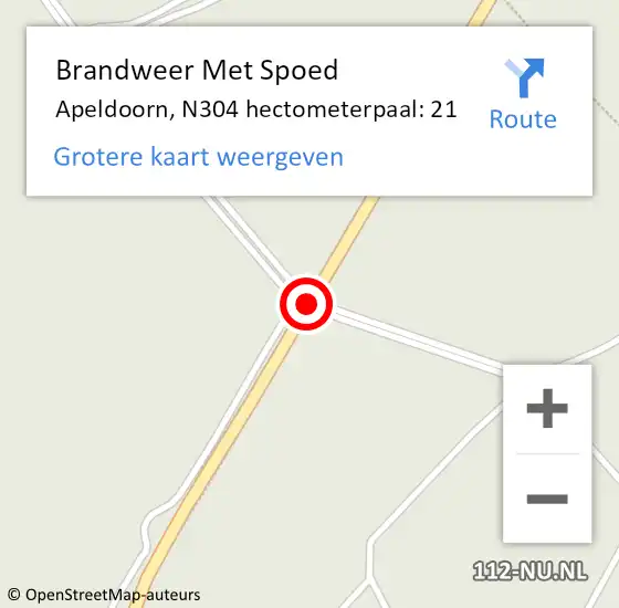 Locatie op kaart van de 112 melding: Brandweer Met Spoed Naar Apeldoorn, N304 hectometerpaal: 21 op 18 februari 2022 23:36