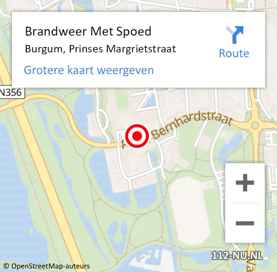 Locatie op kaart van de 112 melding: Brandweer Met Spoed Naar Burgum, Prinses Margrietstraat op 18 februari 2022 23:39