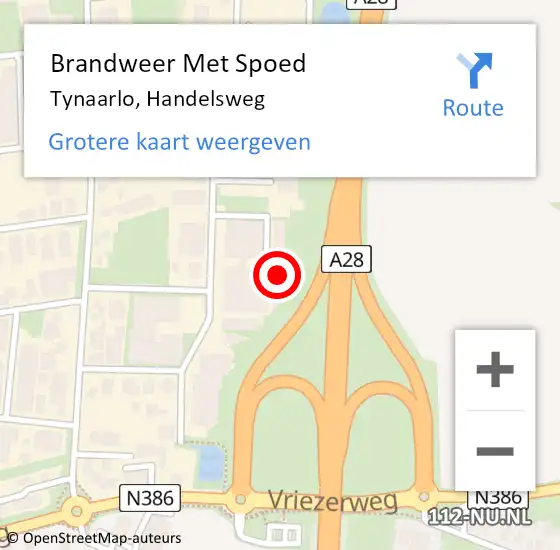 Locatie op kaart van de 112 melding: Brandweer Met Spoed Naar Tynaarlo, Handelsweg op 19 februari 2022 00:14