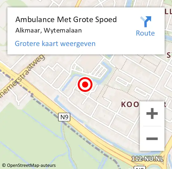 Locatie op kaart van de 112 melding: Ambulance Met Grote Spoed Naar Alkmaar, Wytemalaan op 19 februari 2022 00:51