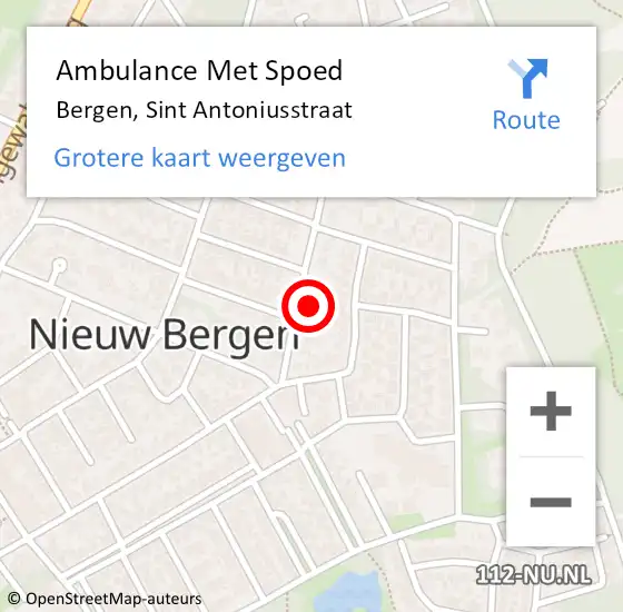 Locatie op kaart van de 112 melding: Ambulance Met Spoed Naar Bergen, Sint Antoniusstraat op 19 februari 2022 01:19