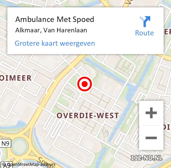 Locatie op kaart van de 112 melding: Ambulance Met Spoed Naar Alkmaar, Van Harenlaan op 19 februari 2022 02:42