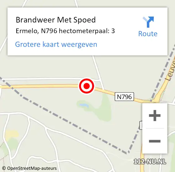 Locatie op kaart van de 112 melding: Brandweer Met Spoed Naar Ermelo, N796 hectometerpaal: 3 op 19 februari 2022 05:23