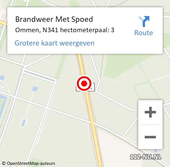 Locatie op kaart van de 112 melding: Brandweer Met Spoed Naar Ommen, N341 hectometerpaal: 3 op 19 februari 2022 07:09