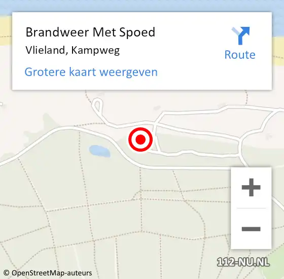 Locatie op kaart van de 112 melding: Brandweer Met Spoed Naar Vlieland, Kampweg op 19 februari 2022 07:36