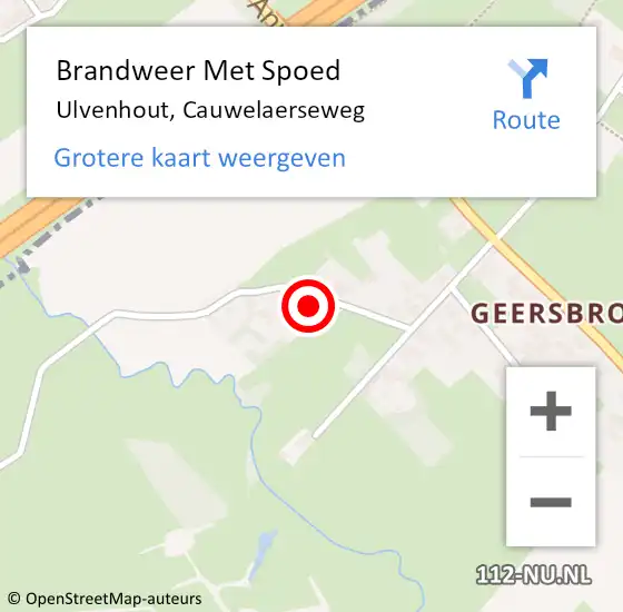 Locatie op kaart van de 112 melding: Brandweer Met Spoed Naar Ulvenhout, Cauwelaerseweg op 19 februari 2022 08:02