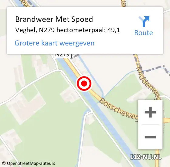 Locatie op kaart van de 112 melding: Brandweer Met Spoed Naar Veghel, N279 hectometerpaal: 49,1 op 19 februari 2022 09:32