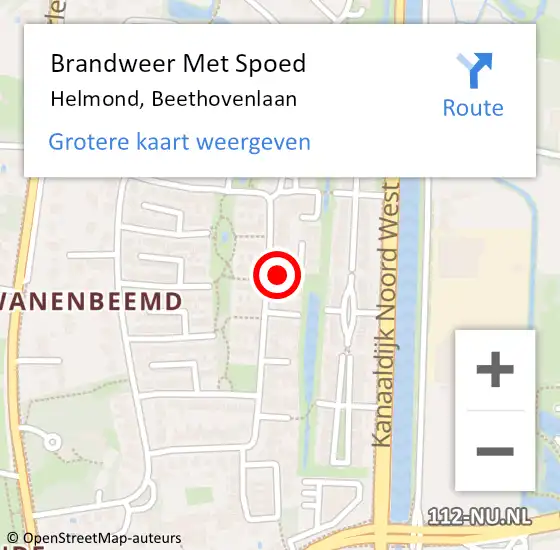Locatie op kaart van de 112 melding: Brandweer Met Spoed Naar Helmond, Beethovenlaan op 19 februari 2022 10:18