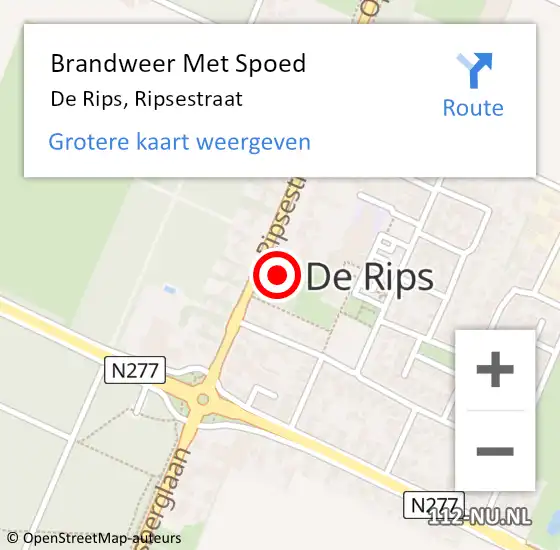 Locatie op kaart van de 112 melding: Brandweer Met Spoed Naar De Rips, Ripsestraat op 19 februari 2022 10:52