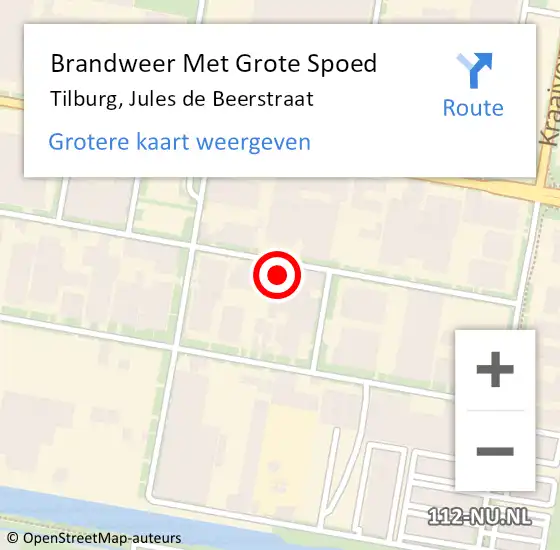 Locatie op kaart van de 112 melding: Brandweer Met Grote Spoed Naar Tilburg, Jules de Beerstraat op 19 februari 2022 11:02