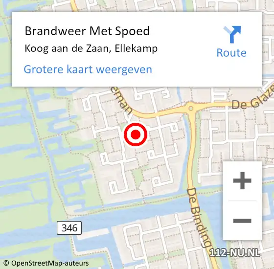 Locatie op kaart van de 112 melding: Brandweer Met Spoed Naar Koog aan de Zaan, Ellekamp op 19 februari 2022 11:43