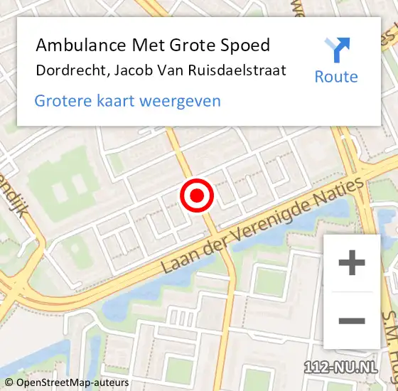 Locatie op kaart van de 112 melding: Ambulance Met Grote Spoed Naar Dordrecht, Jacob Van Ruisdaelstraat op 8 juli 2014 20:21