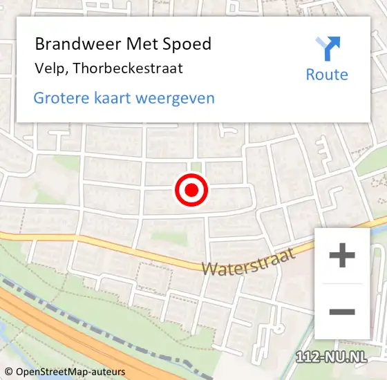 Locatie op kaart van de 112 melding: Brandweer Met Spoed Naar Velp, Thorbeckestraat op 19 februari 2022 12:50