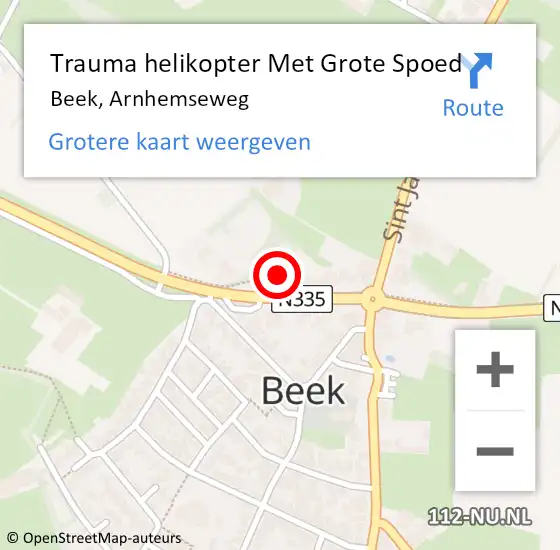 Locatie op kaart van de 112 melding: Trauma helikopter Met Grote Spoed Naar Beek, Arnhemseweg op 19 februari 2022 12:54