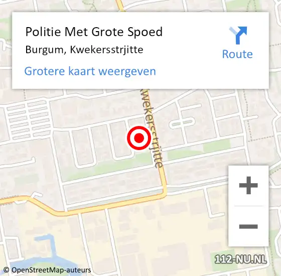 Locatie op kaart van de 112 melding: Politie Met Grote Spoed Naar Burgum, Kwekersstrjitte op 19 februari 2022 12:58