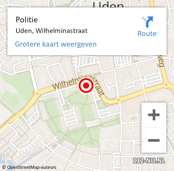Locatie op kaart van de 112 melding: Politie Uden, Wilhelminastraat op 19 februari 2022 14:16