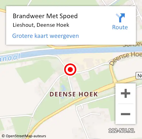 Locatie op kaart van de 112 melding: Brandweer Met Spoed Naar Lieshout, Deense Hoek op 19 februari 2022 14:45