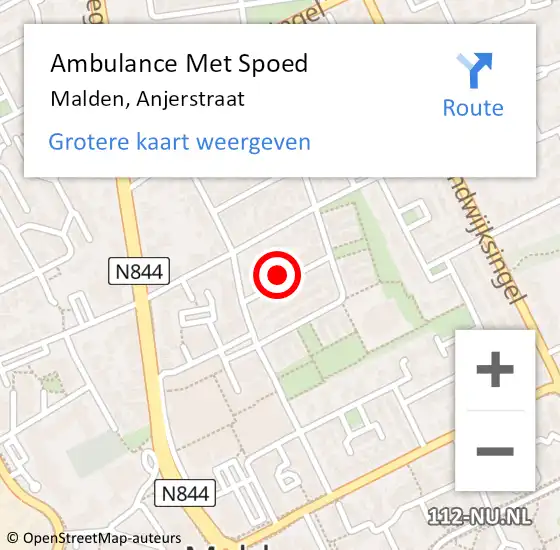 Locatie op kaart van de 112 melding: Ambulance Met Spoed Naar Malden, Anjerstraat op 19 februari 2022 15:38