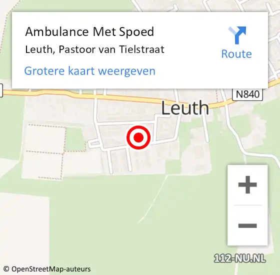 Locatie op kaart van de 112 melding: Ambulance Met Spoed Naar Leuth, Pastoor van Tielstraat op 19 februari 2022 16:06