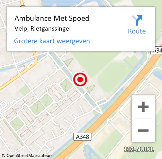 Locatie op kaart van de 112 melding: Ambulance Met Spoed Naar Velp, Rietganssingel op 19 februari 2022 17:59