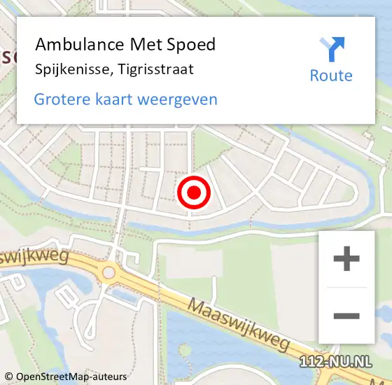Locatie op kaart van de 112 melding: Ambulance Met Spoed Naar Spijkenisse, Tigrisstraat op 19 februari 2022 18:09