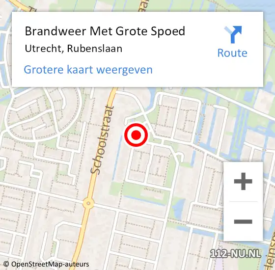 Locatie op kaart van de 112 melding: Brandweer Met Grote Spoed Naar Utrecht, Rubenslaan op 19 februari 2022 20:28
