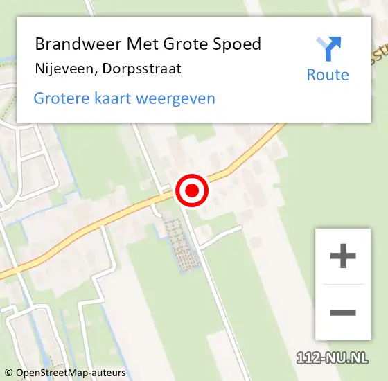 Locatie op kaart van de 112 melding: Brandweer Met Grote Spoed Naar Nijeveen, Dorpsstraat op 19 februari 2022 21:13