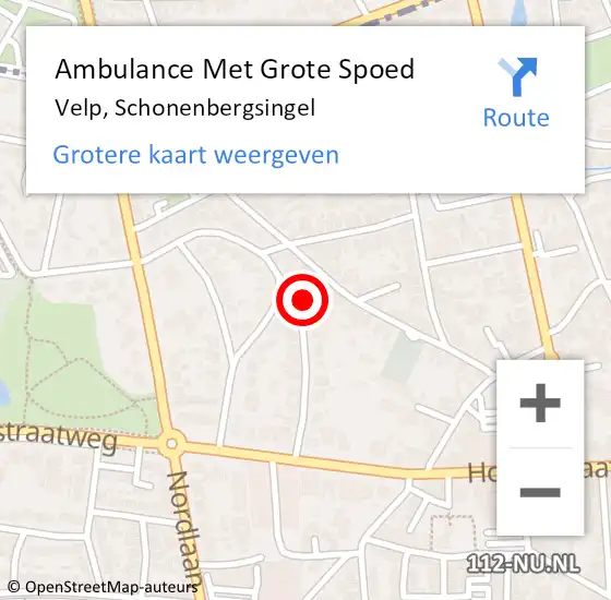 Locatie op kaart van de 112 melding: Ambulance Met Grote Spoed Naar Velp, Schonenbergsingel op 19 februari 2022 23:12