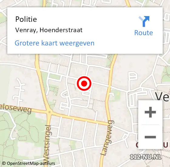 Locatie op kaart van de 112 melding: Politie Venray, Hoenderstraat op 20 februari 2022 00:07