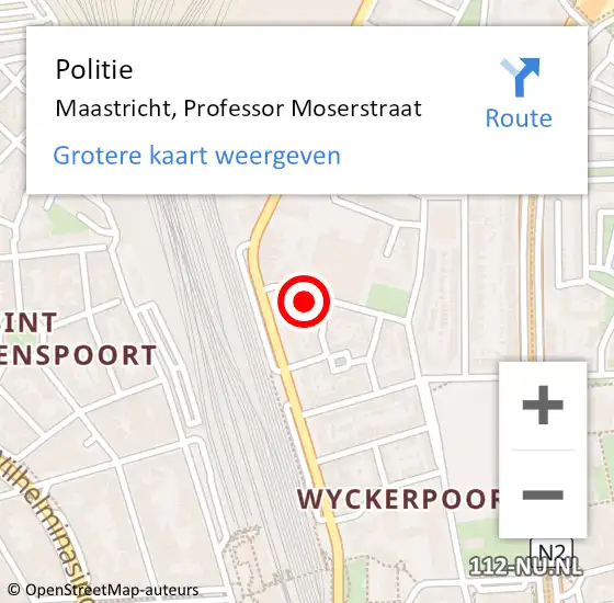 Locatie op kaart van de 112 melding: Politie Maastricht, Professor Moserstraat op 20 februari 2022 00:42