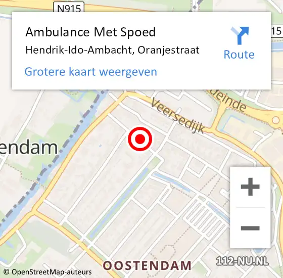Locatie op kaart van de 112 melding: Ambulance Met Spoed Naar Hendrik-Ido-Ambacht, Oranjestraat op 20 februari 2022 01:56