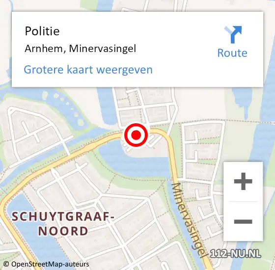 Locatie op kaart van de 112 melding: Politie Arnhem, Minervasingel op 20 februari 2022 02:14