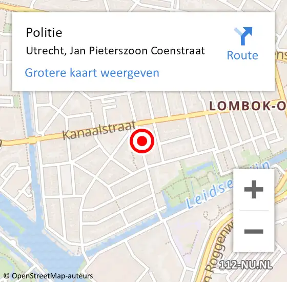 Locatie op kaart van de 112 melding: Politie Utrecht, Jan Pieterszoon Coenstraat op 20 februari 2022 05:32