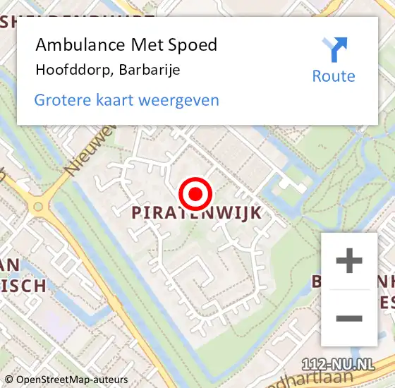 Locatie op kaart van de 112 melding: Ambulance Met Spoed Naar Hoofddorp, Barbarije op 20 februari 2022 05:43