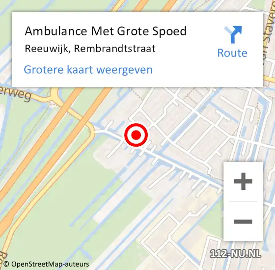Locatie op kaart van de 112 melding: Ambulance Met Grote Spoed Naar Reeuwijk, Rembrandtstraat op 20 februari 2022 10:57