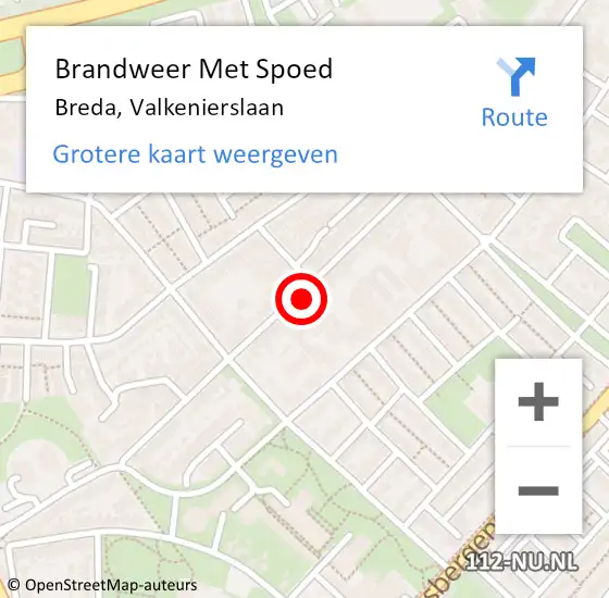 Locatie op kaart van de 112 melding: Brandweer Met Spoed Naar Breda, Valkenierslaan op 20 februari 2022 11:19