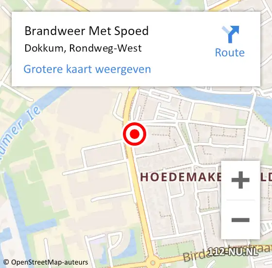 Locatie op kaart van de 112 melding: Brandweer Met Spoed Naar Dokkum, Rondweg-West op 20 februari 2022 12:09