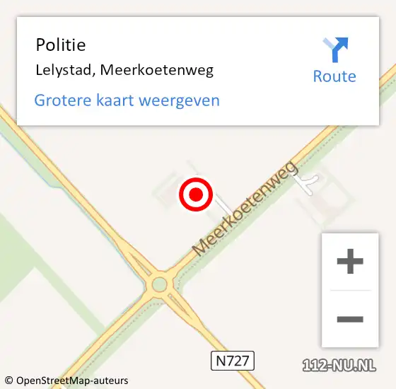 Locatie op kaart van de 112 melding: Politie Lelystad, Meerkoetenweg op 20 februari 2022 12:19