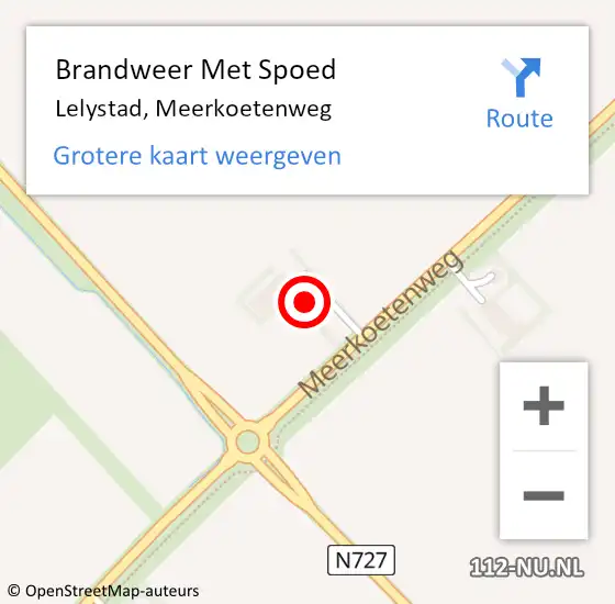 Locatie op kaart van de 112 melding: Brandweer Met Spoed Naar Lelystad, Meerkoetenweg op 20 februari 2022 12:48