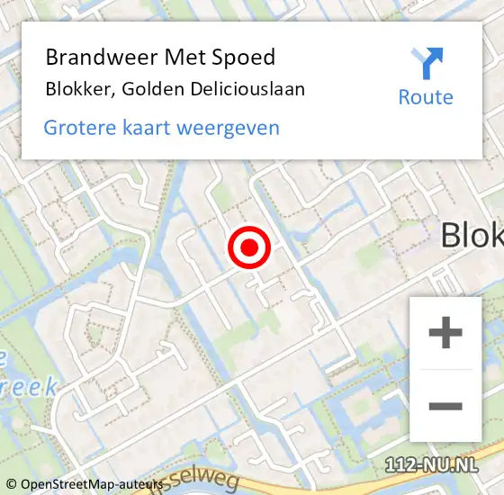 Locatie op kaart van de 112 melding: Brandweer Met Spoed Naar Blokker, Golden Deliciouslaan op 20 februari 2022 13:02