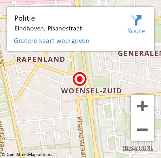 Locatie op kaart van de 112 melding: Politie Eindhoven, Pisanostraat op 20 februari 2022 13:03