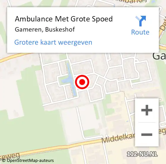Locatie op kaart van de 112 melding: Ambulance Met Grote Spoed Naar Gameren, Buskeshof op 20 februari 2022 13:05