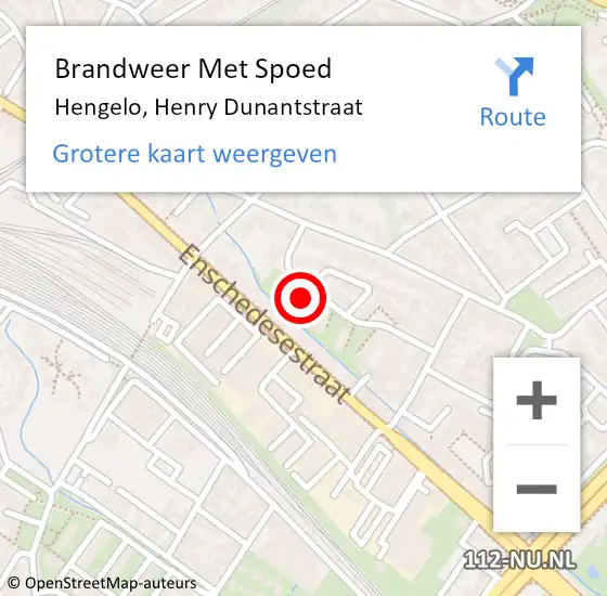 Locatie op kaart van de 112 melding: Brandweer Met Spoed Naar Hengelo, Henry Dunantstraat op 20 februari 2022 13:22