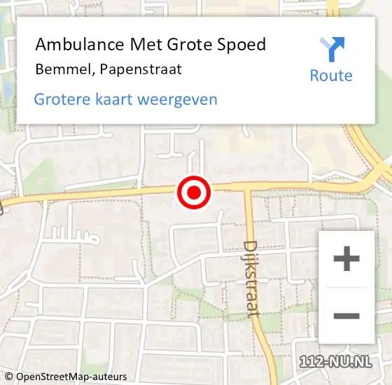 Locatie op kaart van de 112 melding: Ambulance Met Grote Spoed Naar Bemmel, Papenstraat op 20 februari 2022 15:31