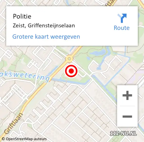 Locatie op kaart van de 112 melding: Politie Zeist, Griffensteijnselaan op 20 februari 2022 17:03
