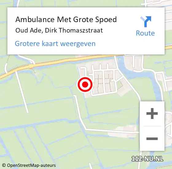 Locatie op kaart van de 112 melding: Ambulance Met Grote Spoed Naar Oud Ade, Dirk Thomaszstraat op 20 februari 2022 19:06
